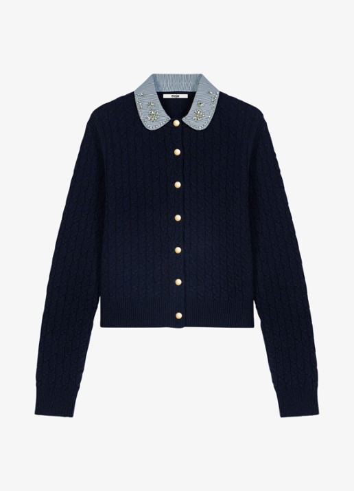Maje Kabelgebreid vest met afneembare kraag