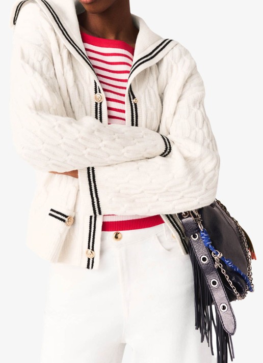 Maje Kabelgebreid vest van wol - detail 3 beige