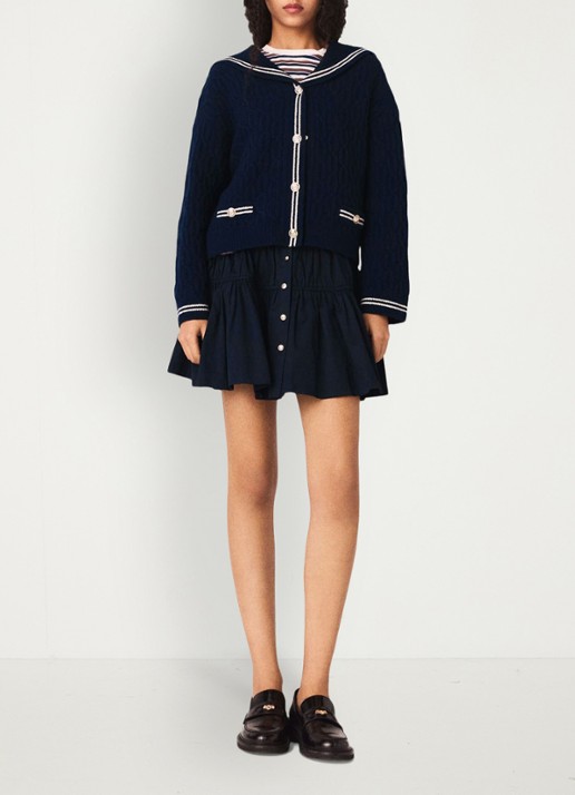 Maje Kabelgebreid vest van wol - voorkant 2 blauw