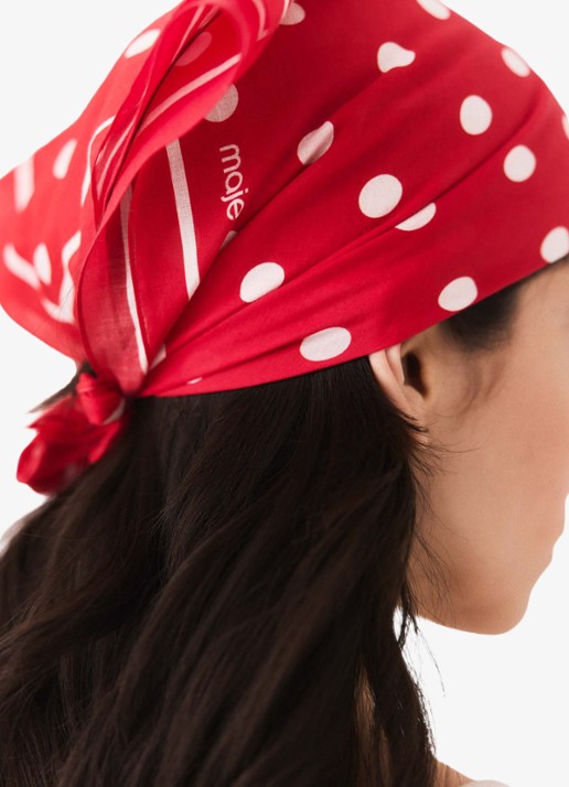 Maje Katoenen bandana met stippen - detail 3 rood