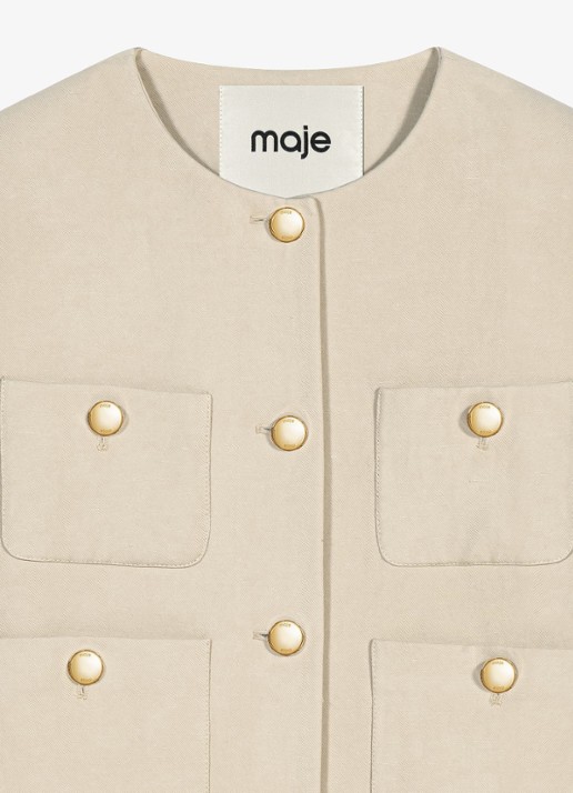 Maje Kort linnen blend jasje - detail 7 beige