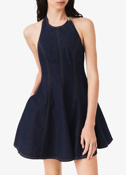 Maje Korte denim jurk met broche