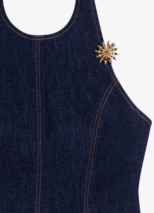 Maje Korte denim jurk met broche - detail 5 donkerblauw