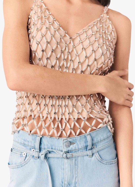 Maje Lakoya top met kralendecoratie - detail 6 beige