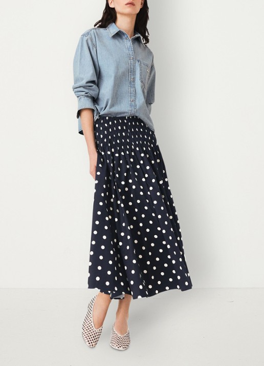 Maje Lange katoenen rok - detail 5 donkerblauw