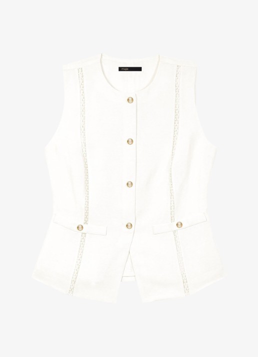 Maje Leena gilet in linnenblend - voorkant 6 wit