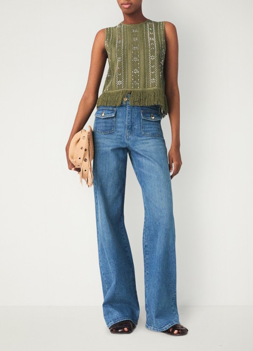 Maje Lilurex tanktop met strass en franjes - voorkant 7 legergroen
