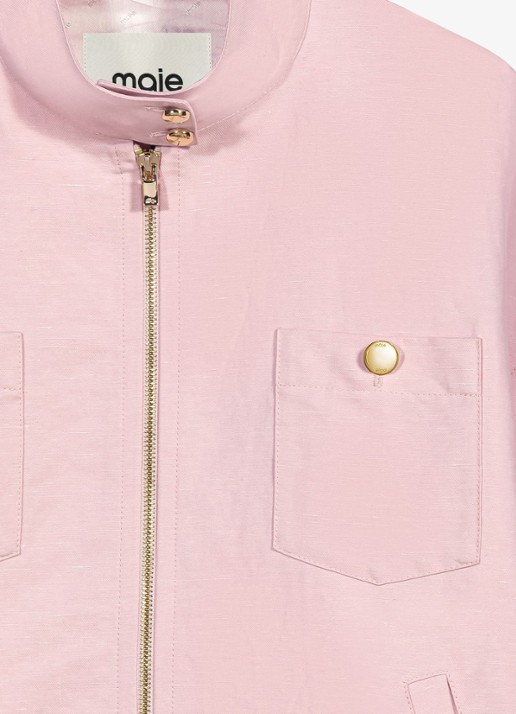 Maje Linnen blend bomberjack - detail 3 roze