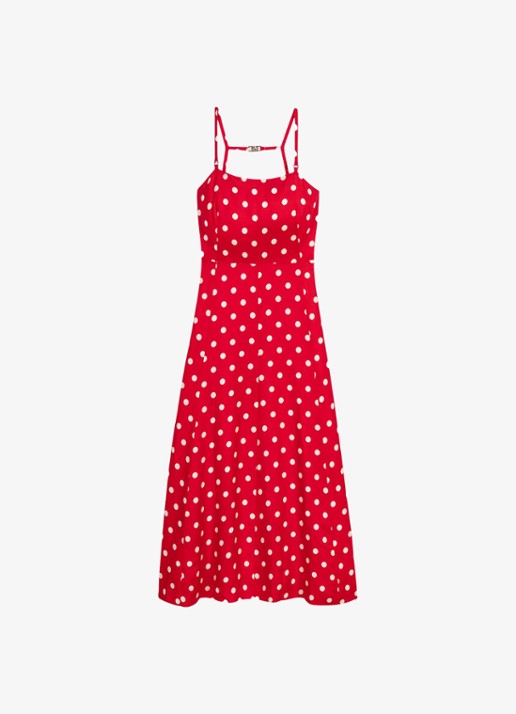Maje Linnen blend maxi jurk met rugdecolleté - voorkant 2 rood