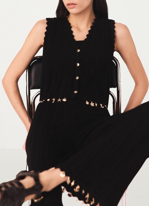 Maje Lishella vest met kralendecoratie  - detail 6 zwart