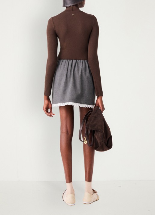 Maje Long sleeve met col - achterkant donkerbruin