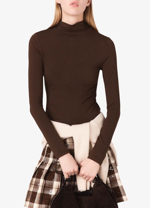 Maje Longsleeve met col  - detail donkerbruin