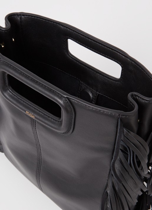 Maje M bag handtas van leer met franjes - detail zwart