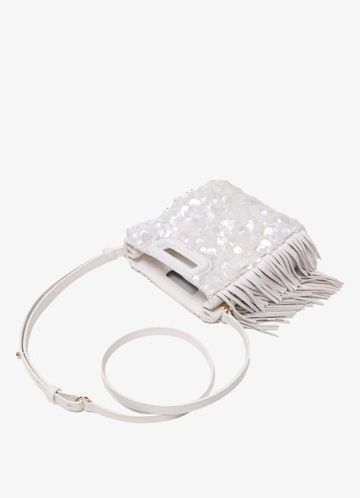 Maje M Mini clutch van schapenleer met pailletten - detail 3 wit