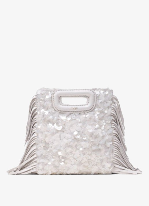Maje M Mini clutch van schapenleer met pailletten