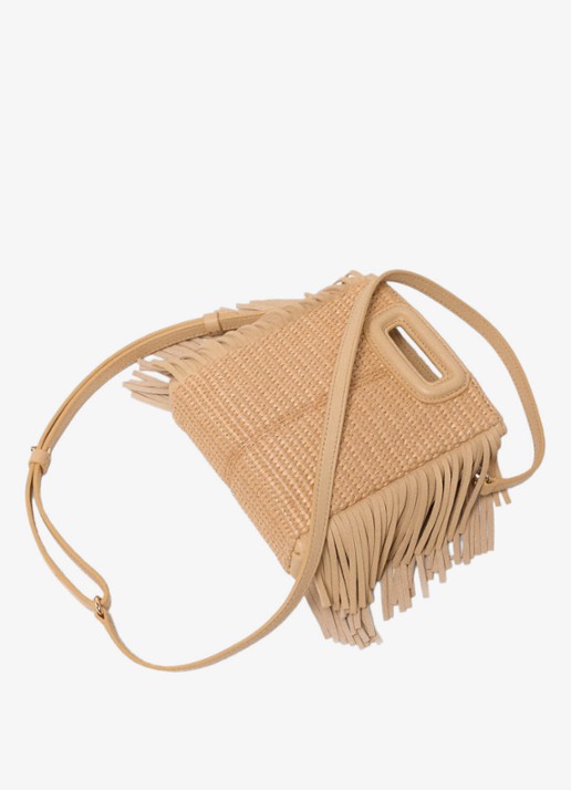 Maje M Mini Raf City handtas met gevlochten detail en franjes - detail 3 beige