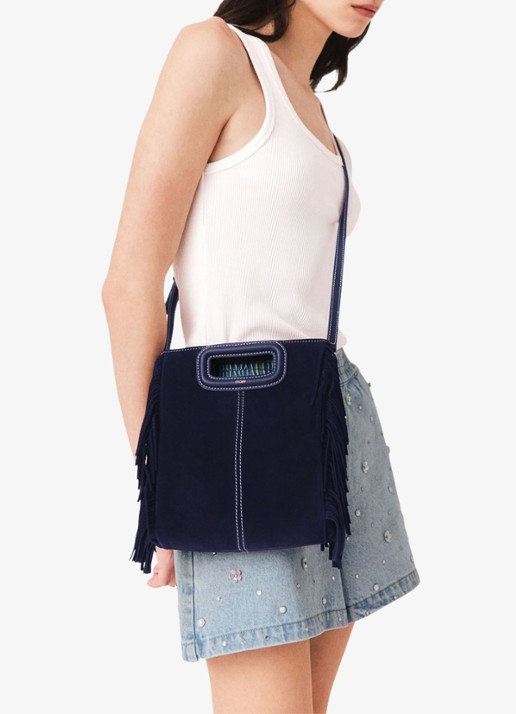 Maje M tas van getikte suède - voorkant 2 marineblauw