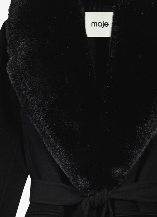 Maje Mantel met strikceintuur en details van imitatiebont - detail 7 jeans