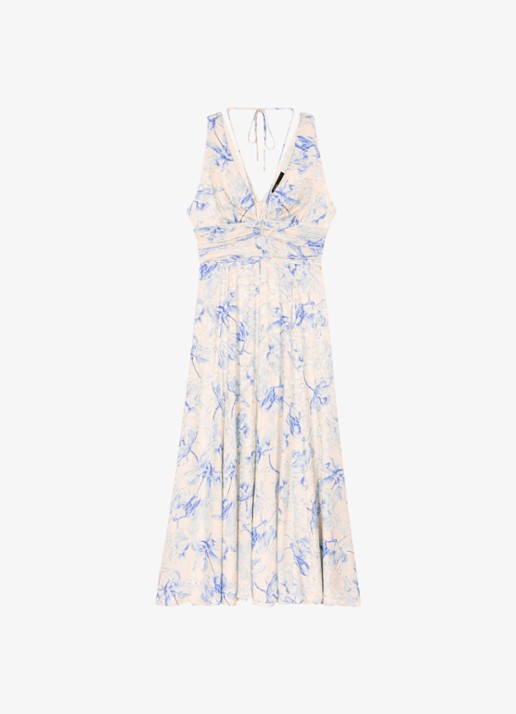 Maje Maxi jurk met bloemenprint - voorkant 2 blauw