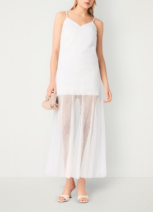 Maje Maxi jurk met mesh detail - voorkant 7 wit