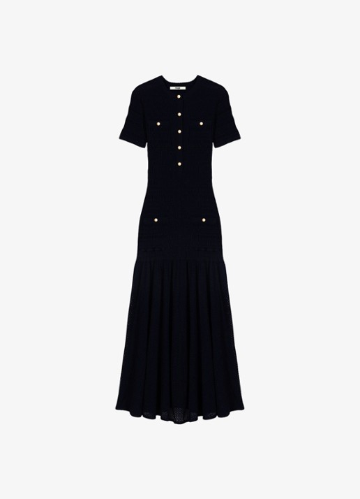 Maje Maxi jurk met sierknopen - voorkant 2 donkerblauw