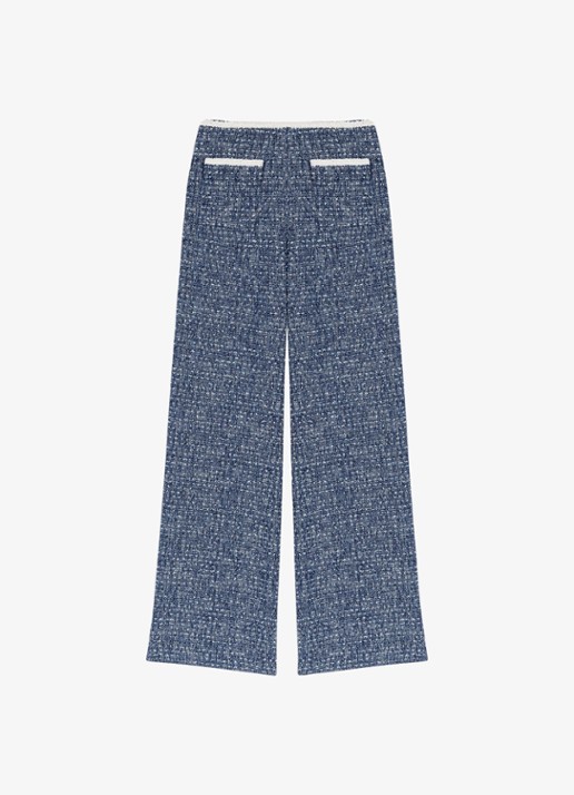 Maje Mid waist straight fit broek met tweed-look - voorkant 5 donkerblauw