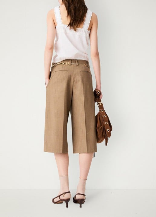 Maje Mid waist wide fit korte broek met streepprint - achterkant 8 beige / beige