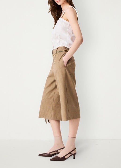 Maje Mid waist wide fit korte broek met streepprint - detail 4 beige / beige