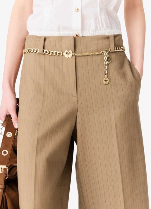 Maje Mid waist wide fit korte broek met streepprint - detail 5 beige / beige