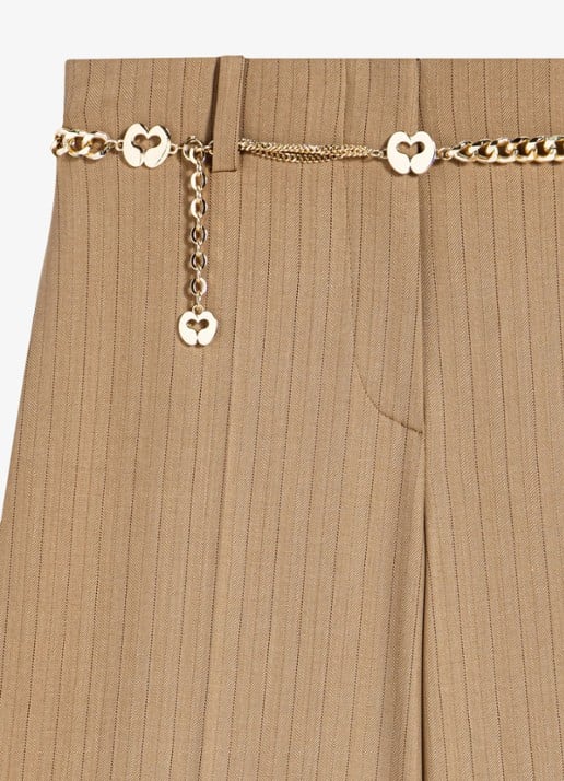 Maje Mid waist wide fit korte broek met streepprint - detail 6 beige / beige