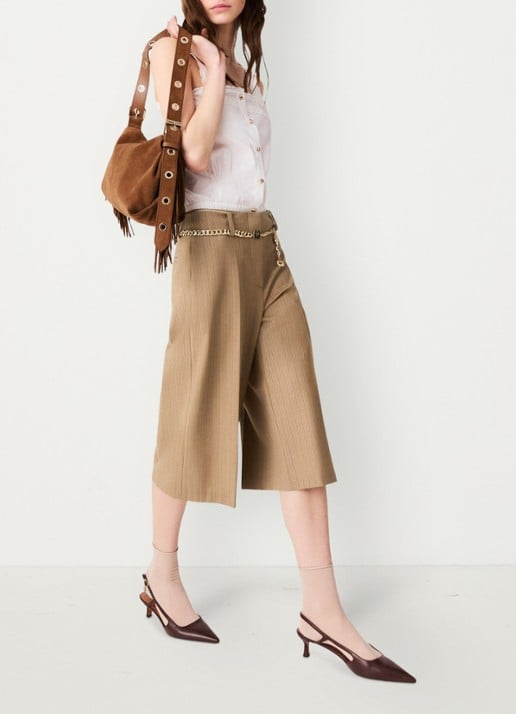 Maje Mid waist wide fit korte broek met streepprint - detail 7 beige / beige