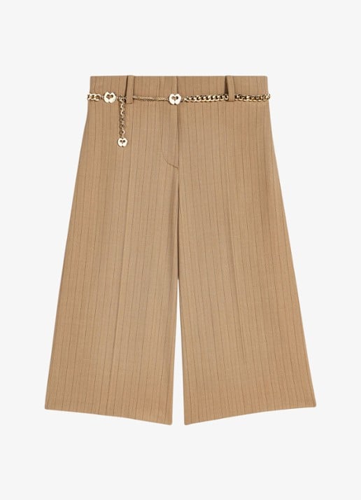 Maje Mid waist wide fit korte broek met streepprint - voorkant beige / beige