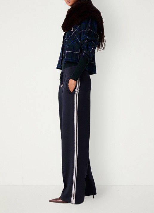 Maje Mid waist wide leg broek met streep detail en steekzakken