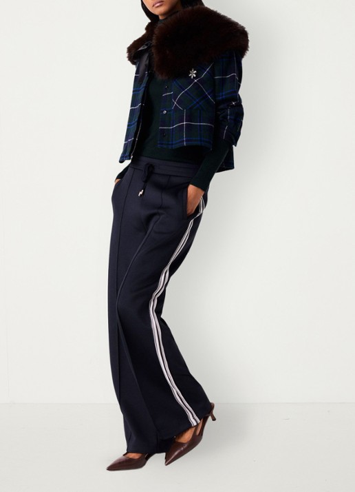 Maje Mid waist wide leg broek met streep detail en steekzakken - detail 2 donkerblauw