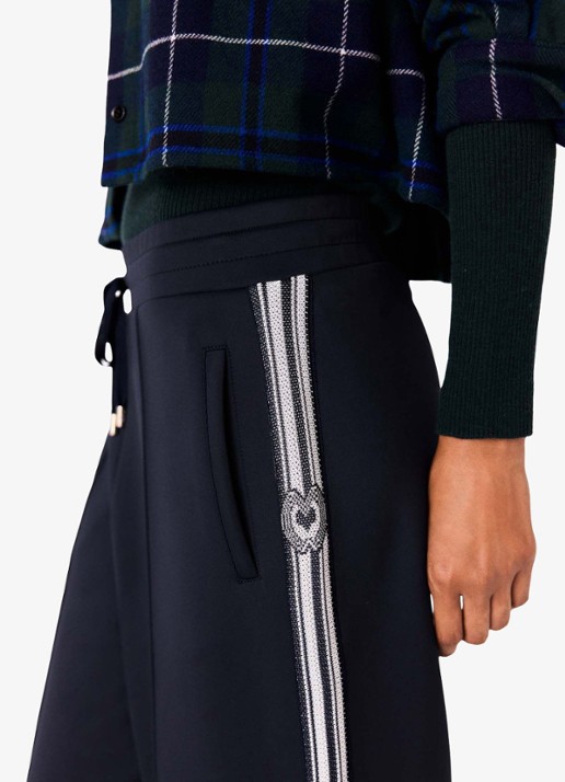 Maje Mid waist wide leg broek met streep detail en steekzakken - detail 4 donkerblauw