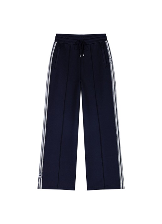 Maje Mid waist wide leg broek met streep detail en steekzakken - voorkant 5 donkerblauw