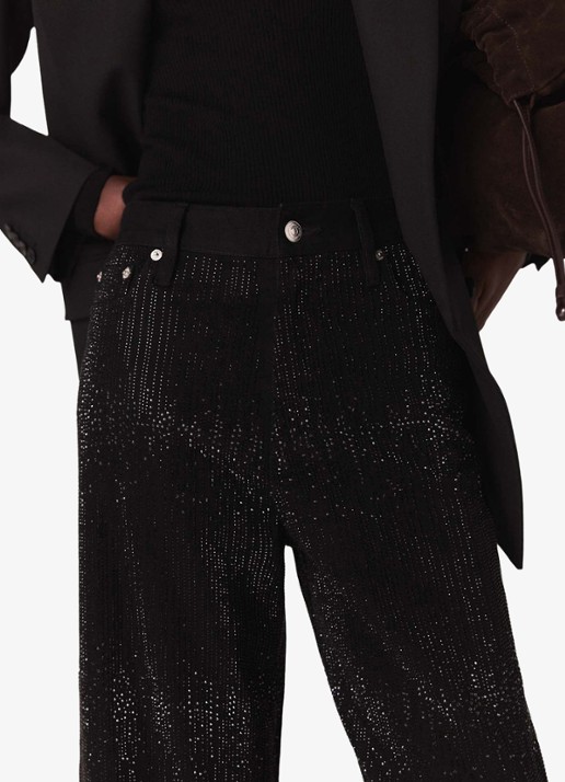 Maje Mid waist wide leg jeans met strass - detail 3 jeans