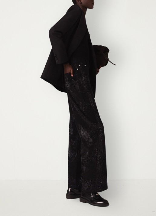 Maje Mid waist wide leg jeans met strass - detail 4 jeans