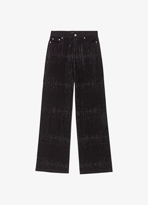 Maje Mid waist wide leg jeans met strass - voorkant 5 jeans