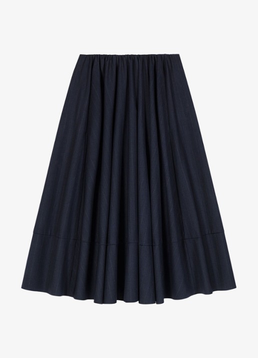 Maje Midi A-lijn rok met plooien - voorkant donkerblauw