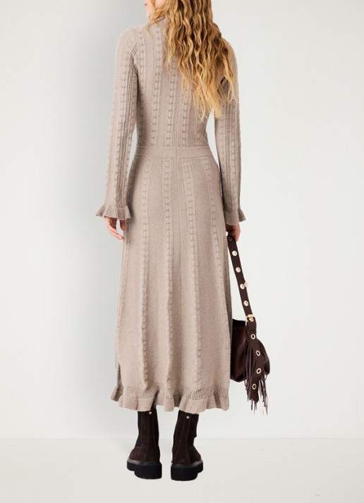 Maje Midi blousejurk in wolblend met ruches - achterkant 8 beige