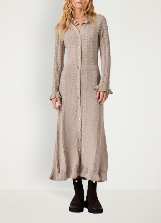 Maje Midi blousejurk in wolblend met ruches - detail 2 beige
