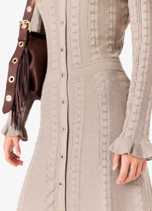 Maje Midi blousejurk in wolblend met ruches - detail 4 beige