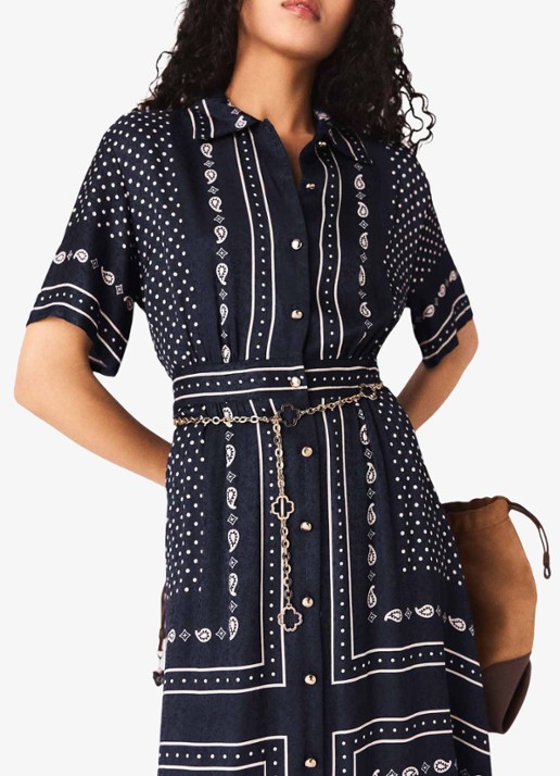 Maje Midi blousejurk met stippenprint - detail 6 donkerblauw