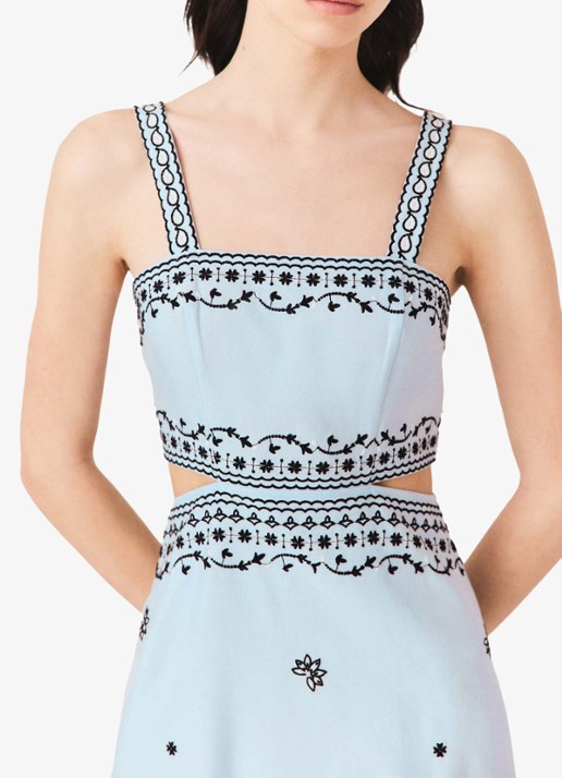 Maje Midi jurk in linnenblend met cut-out detail - detail 7 lichtblauw