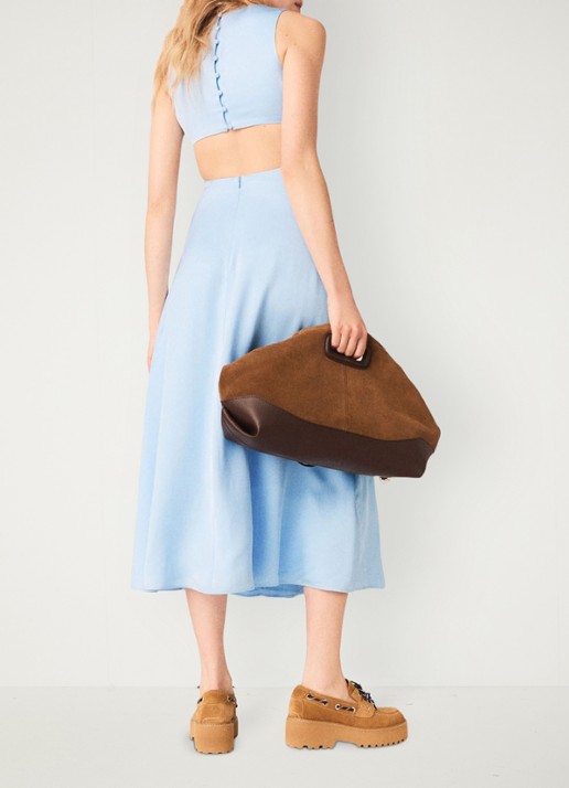 Maje Midi jurk met cut-out detail - achterkant lichtblauw