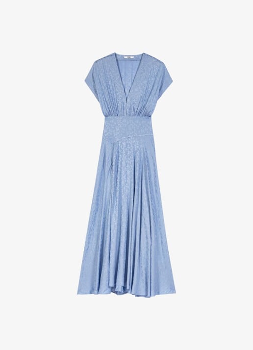 Maje Midi jurk met jacquarddessin - voorkant 6 light blue / lichtblauw