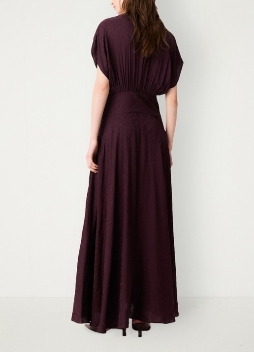 Maje Midi jurk met jacquarddessin - achterkant 6 bordeauxrood