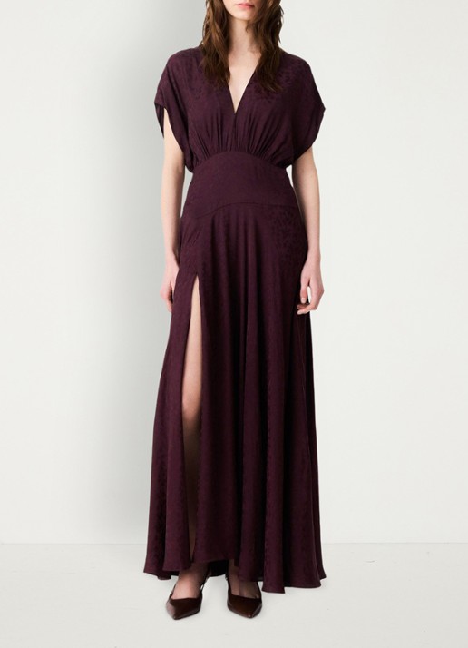 Maje Midi jurk met jacquarddessin - voorkant 8 bordeauxrood