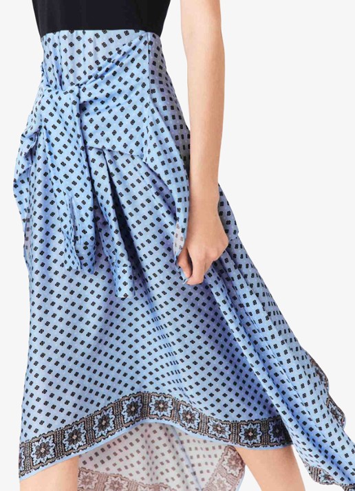 Maje Midi jurk met print - detail 6 lichtblauw